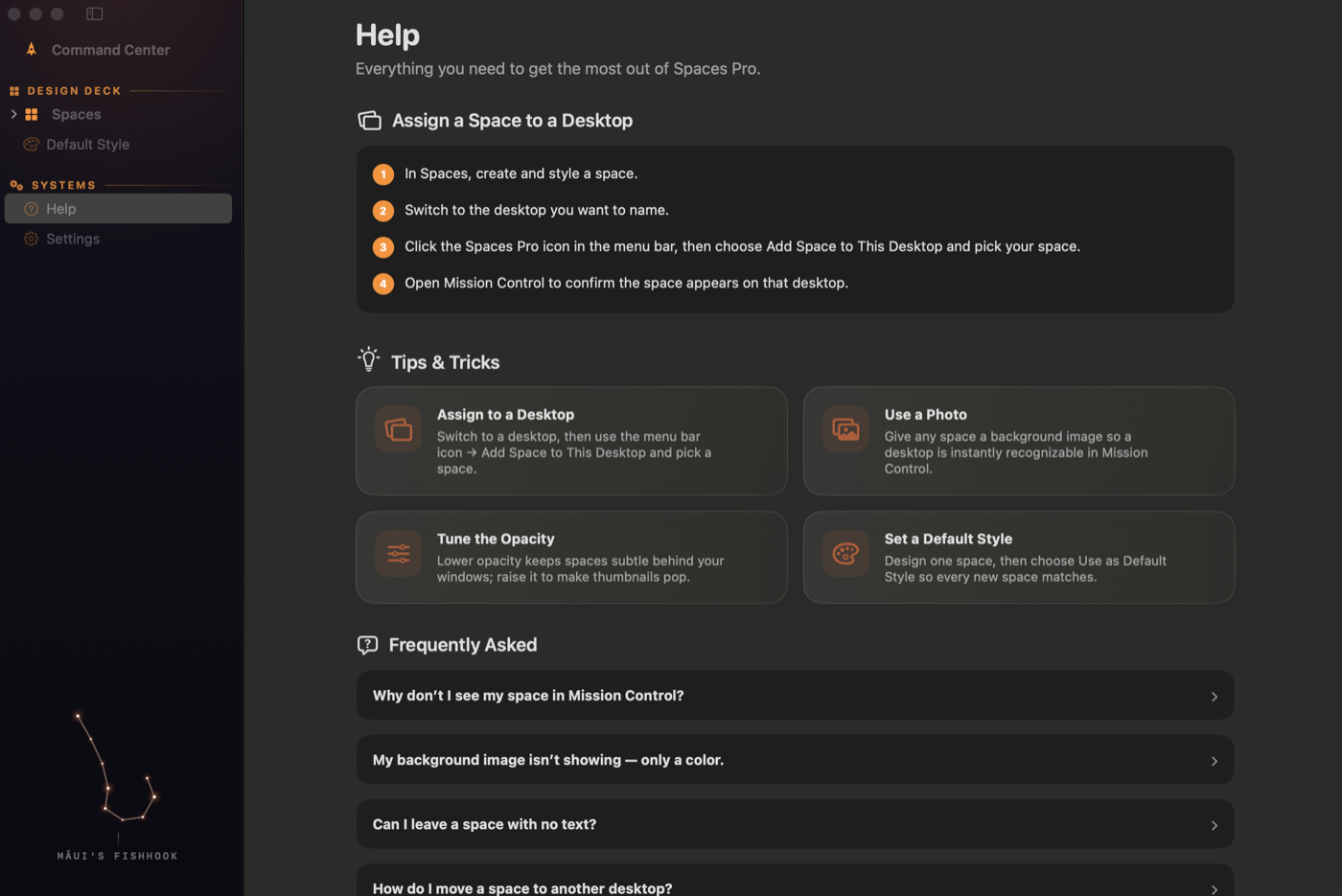 Built-in help in Spaces Pro